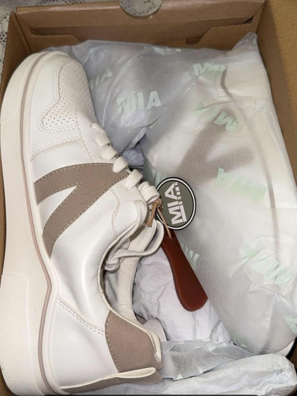 MIA White & Taupe Low-Top Leather Sneaker